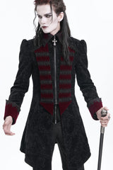 Black/Red Lapel Collar Long Sleeves Crochet  Men's Gothic Jacket - Product - 5