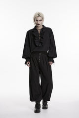 Black Studded Pleated Men's Gothic Tapered Pants - Black - 1