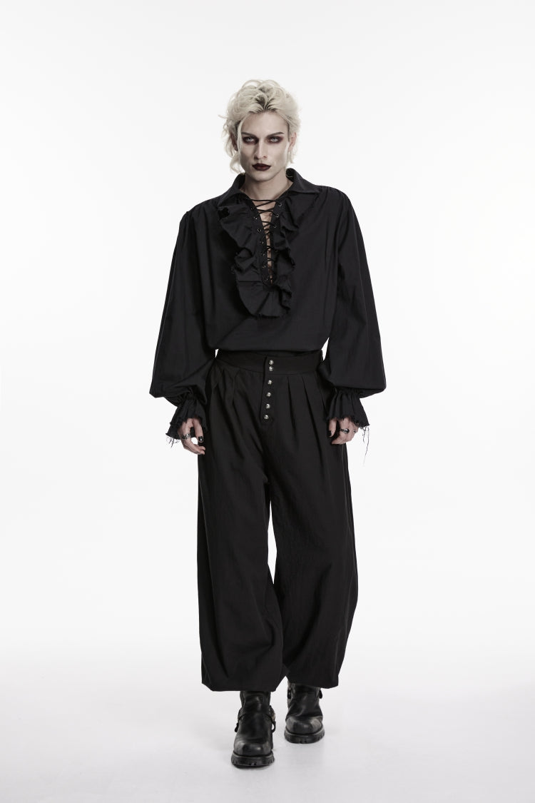 Black Studded Pleated Men's Gothic Tapered Pants - Black - 1