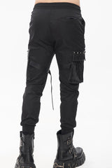 Black Punk Multi-Pocket Leather Splicing Metal Leg Ring Men's Pants - Product - 5
