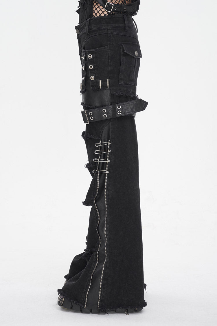 Black Faux Leather Splice Men's Punk Flared Pants - Product - 4