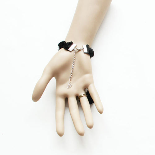 Black Retro Fashion Simple Lace Flower Female Ring Bracelet - Product - 3