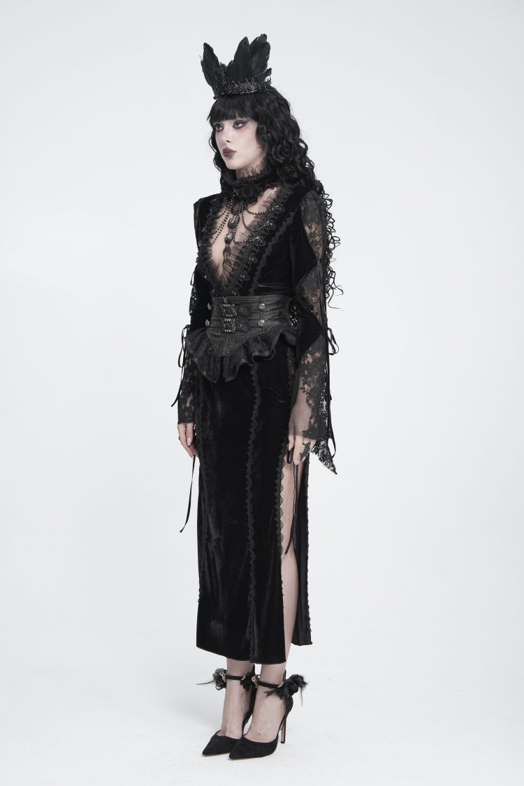 Black Lace Slim Fit Buckled Zippered Pleated Women's Gothic Girdle - Product - 8