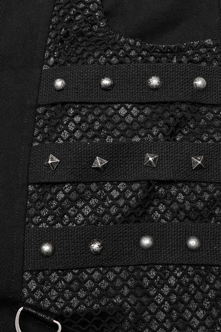 Cracked Leather Stitching Metal Rivet Decoration Mesh Men's Steampunk Pants 2 Colors - Product - 5