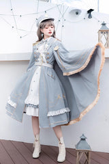 White/Blue Star Ocean Fantasy Cardigan Bowknot Stitching Sweet Military Lolita Dress - Product - 8
