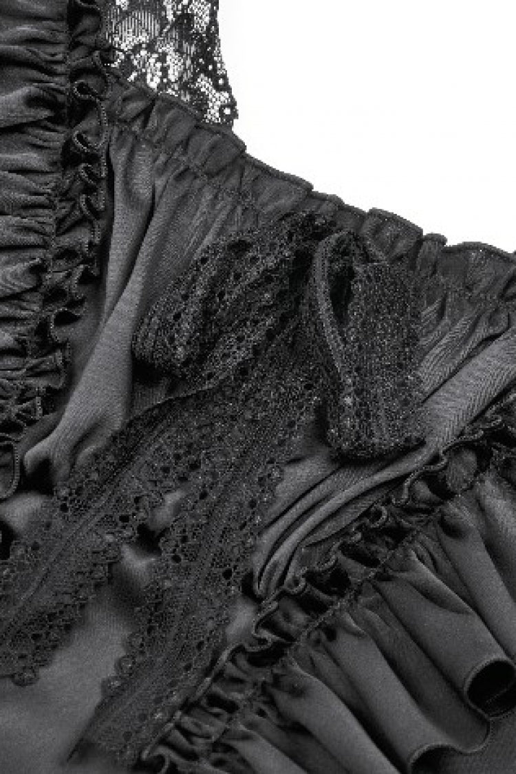 Black Square Collar Short Sleeves Ruffled Lace Lace-Up Women's Gothic Rococo Corset Top - Product - 13