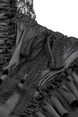 Black Square Collar Short Sleeves Ruffled Lace Lace-Up Women's Gothic Rococo Corset Top - Product - 13