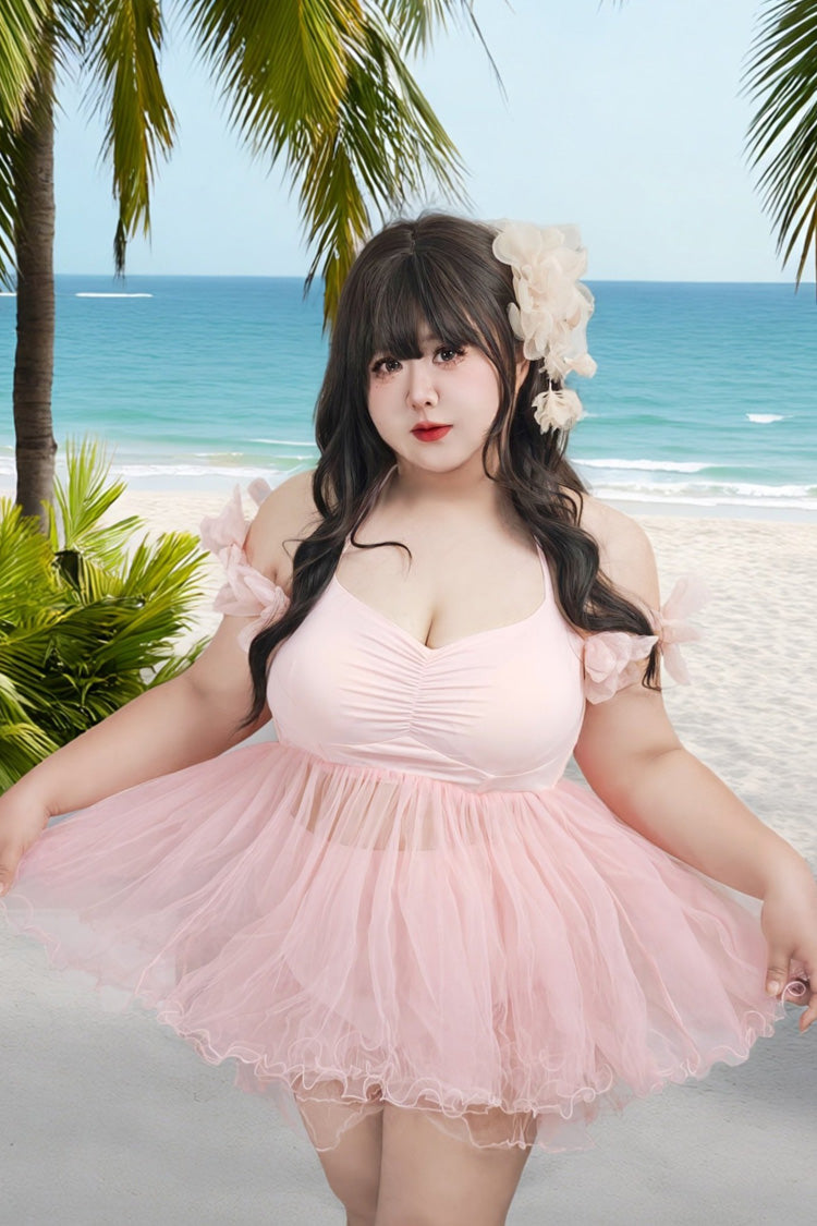 Pink Sleeveless Bow Lace Sweet Lolita Two-piece Swimsuit - Product - 13