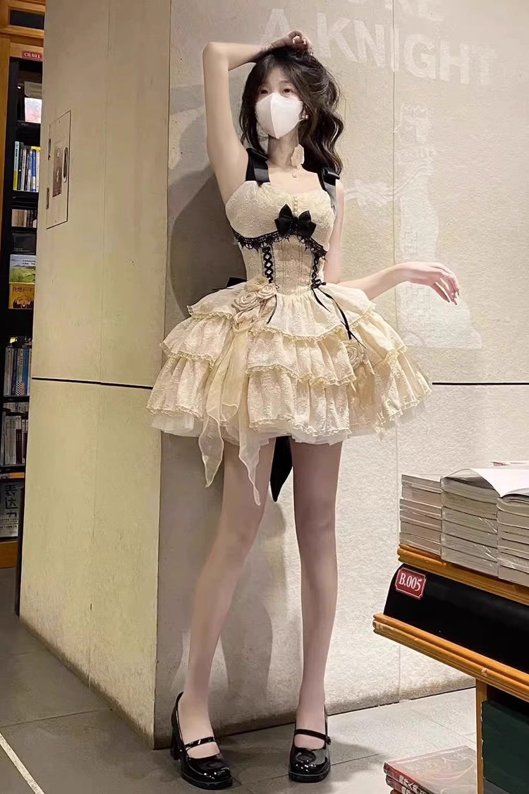 Yellow Multi-layer Ballet Bowknot Sweet Lolita Jsk Dress - Product - 2
