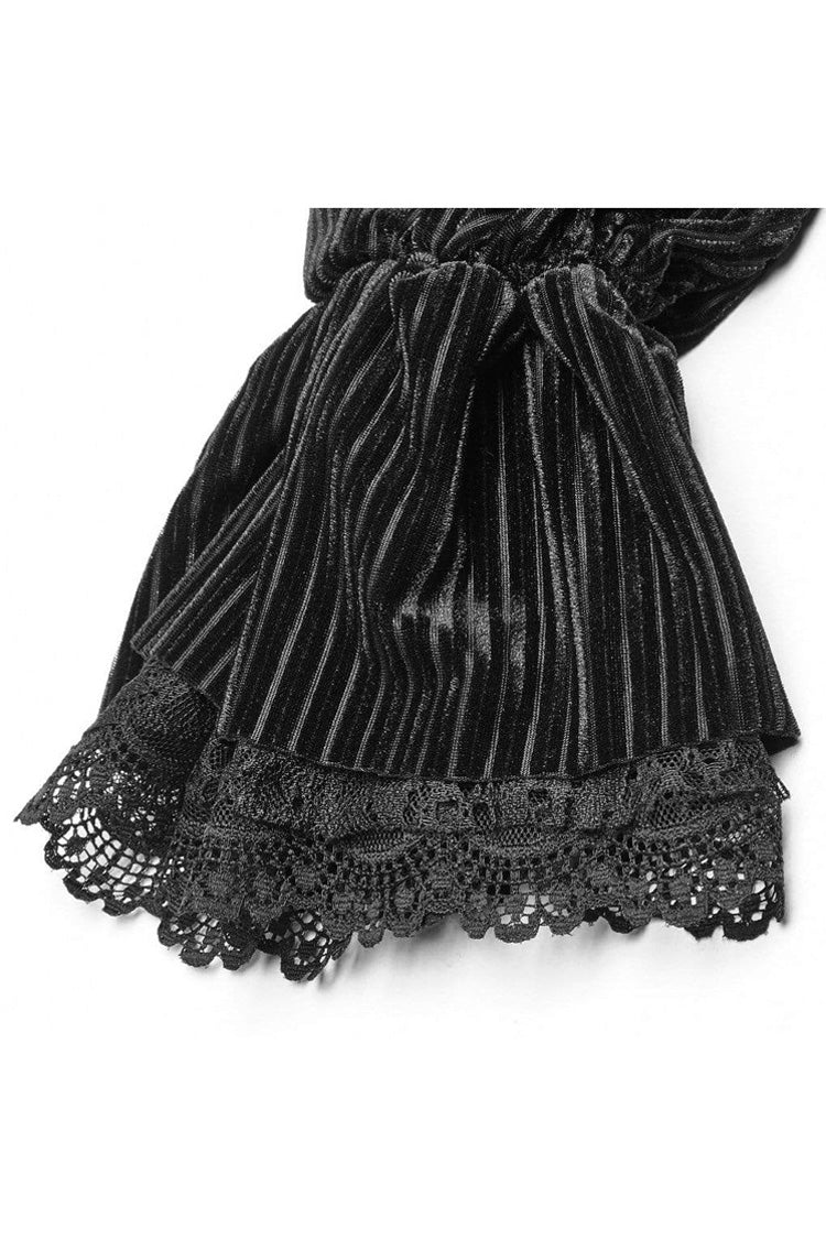 Striped Velvet Metal Retro Button Lace Cuff Back Waist Lace Up Women's Gothic Blouse - Product - 9