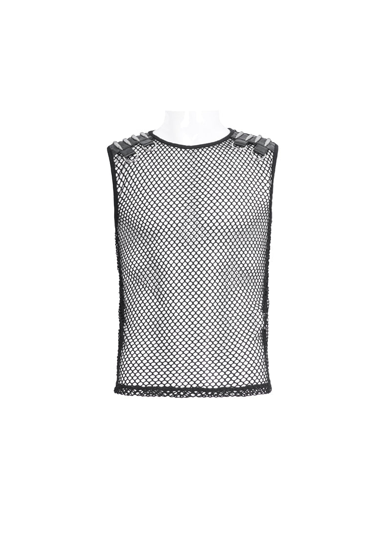 Black Round Collar Mesh Men's Gothic Vest - Product - 5