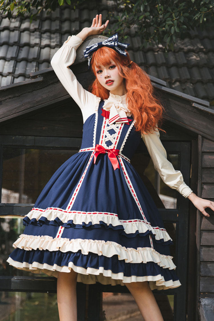 Court Style High Waisted Bowknot Ruffled Multi-Layer Classic Lolita Jsk Dress - Product - 5