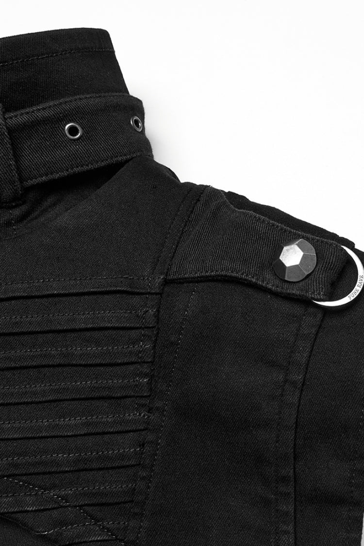 Black Stand Collar Sleeveless Rivet Zipper Men's Punk Cape - Product - 6