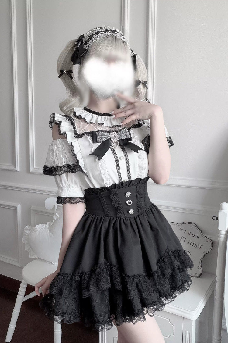 Jirai Kei Sweet Double-Layered Jacquard Ruffled Lace Japanese Skirt Set 2 Colors - Product - 8