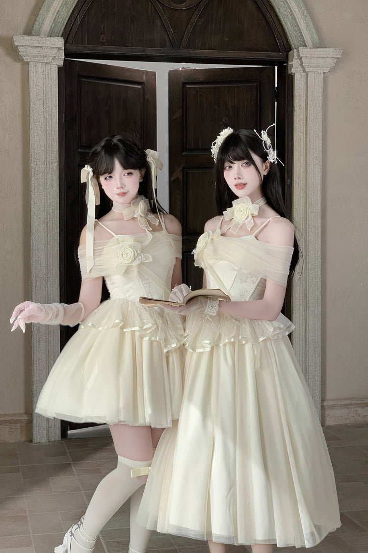 Beige [Sanglin’s Tribute] Off Shoulder Ruffled Sweet Lolita Dress - Beige - 1