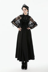 Black Bouble-Breasted Floral Lace Women's Gothic Cape - Black - 1