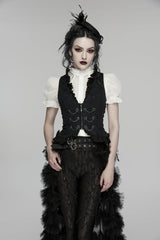 Black Jacquard Lace Lace-Up Slim Pleated Women's Gothic Palace Vest - Black - 1