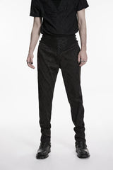 Black Embroidered Slim Pleated Men's Gothic Pants - Product - 4