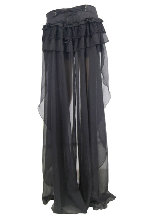 Back Front Buckle Waist Lace Up Chiffon Lace Hem Gothic Short Womens Pants - Product - 7