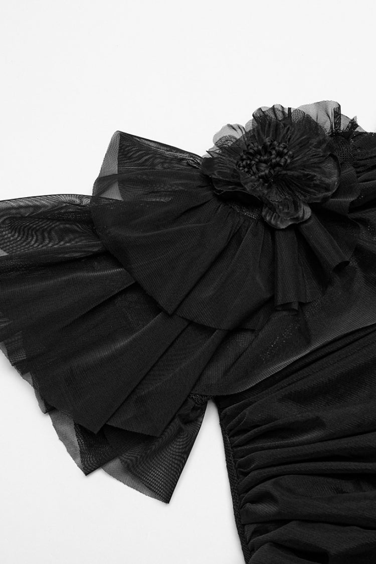 Black Short Sleeves Ruffle Stitching Lace Women's Gothic Layered Ball Gown Dress - Product - 8