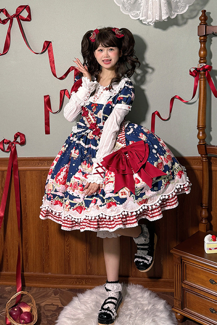 Mint Strawberry Dessert Doll Collar Short Sleeves Print Ruffle Bowknot Sweet Lolita Dress 4 Colors - Product - 13