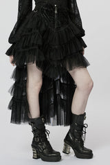 Heart Embroidery Skull Pendant Zipper Irregular Mesh Women's Gothic Skirt 2 Colors - Product - 10