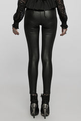 Black Floral Hollow Slim Faux Leather Women's Gothic Leggings - Product - 3