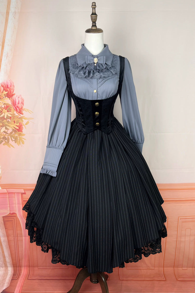 [Dreamlike Realm] Sleeveless Printed Ruffled Embroidered Bustier Elegant Sweet Lolita Jsk Dress 4 Colors - Product - 32