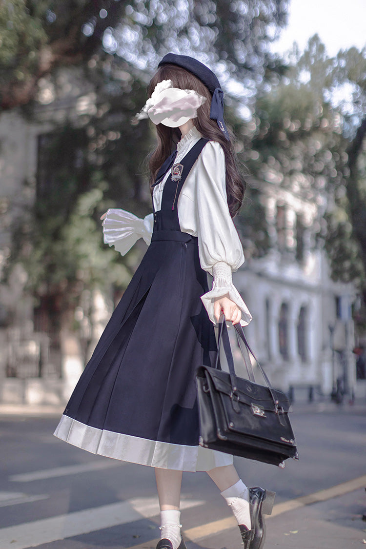Blue Sleeveless Classic College Style Elegant Lolita Jumper Dress - Product - 2
