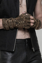 Metal Buckle PU Leather Men's Steampunk Gloves 2 Colors - Brown - 1