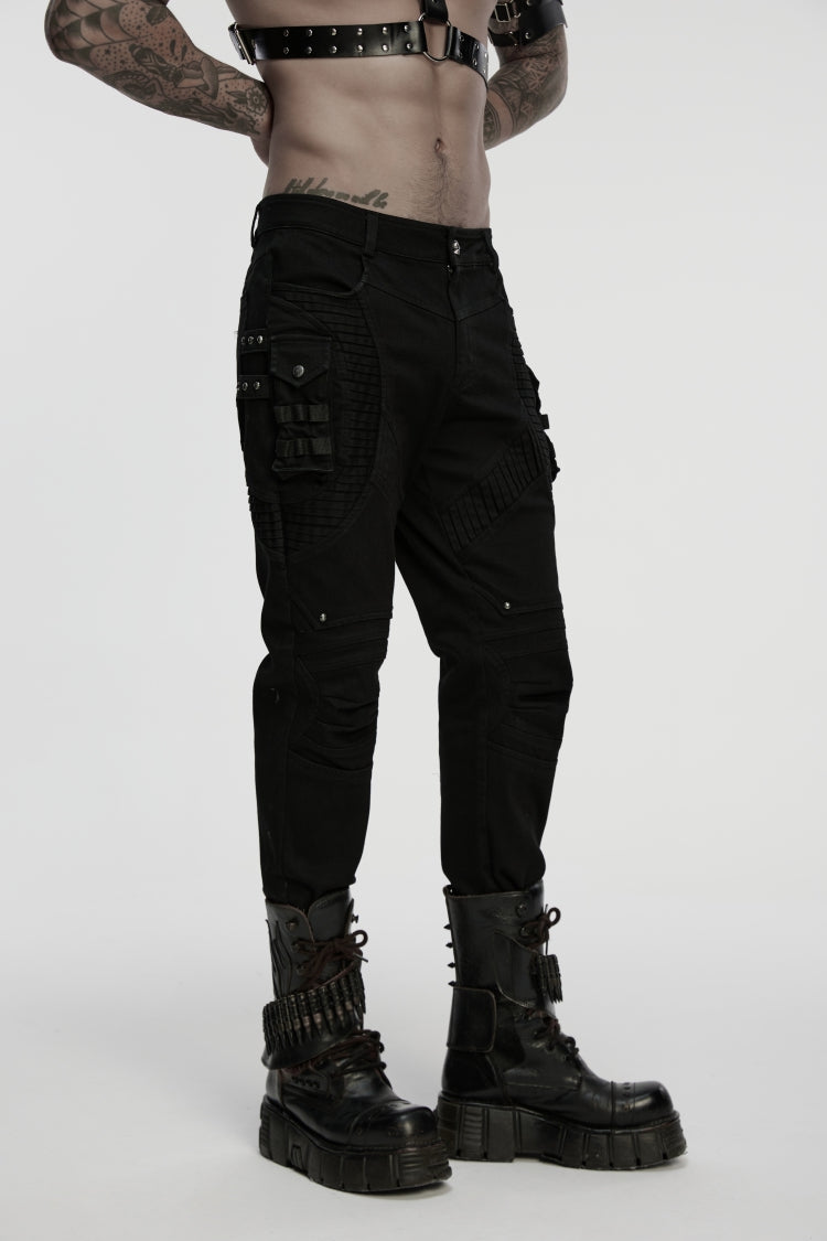 Black Studded Pleated Men's Punk Pants - Product - 7