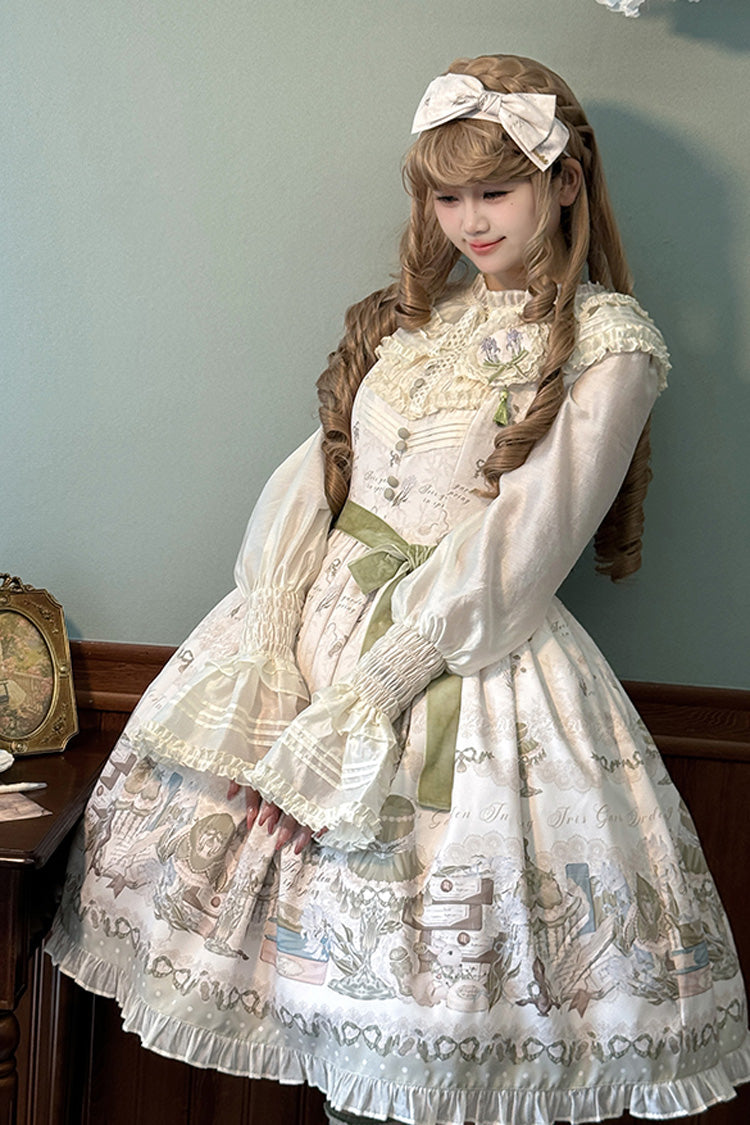 [Iris Study] V Collar Sleeveless Print Bowknot Lace Sweet Lolita Jumper Dress 2 Colors - Product - 3