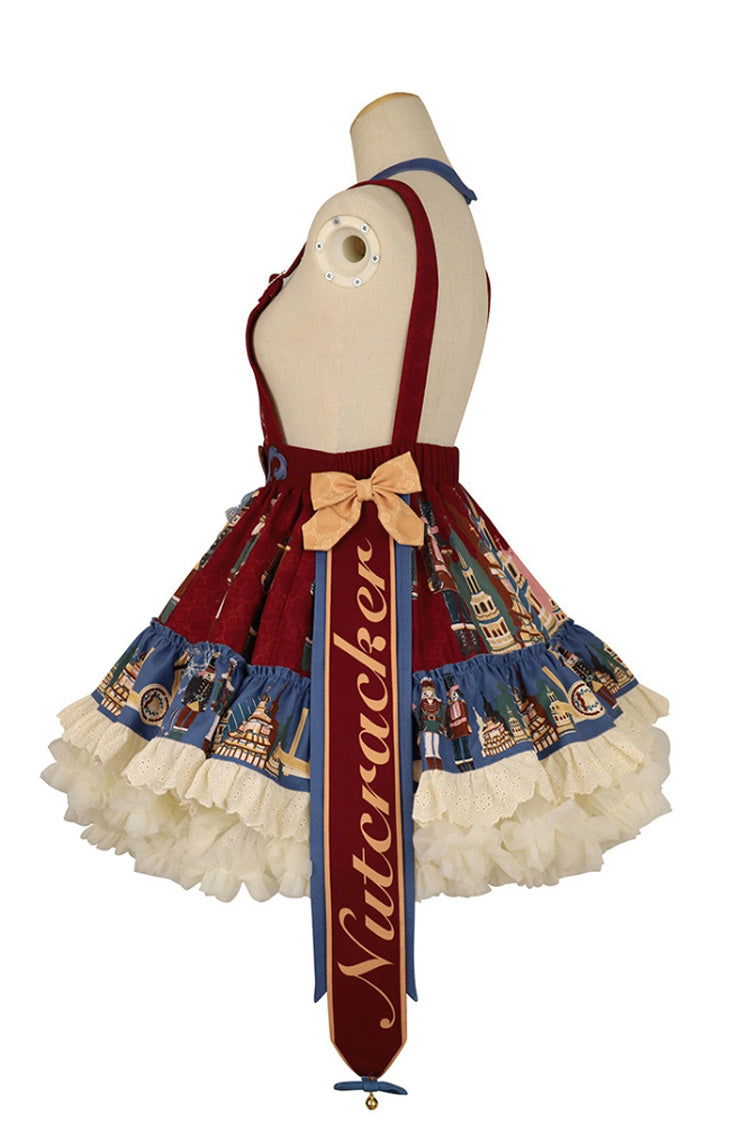 Red/Blue Clara Collection Nutcracker Print Ruffle Hemline Sweet Lolita Strap Dress - Product - 5