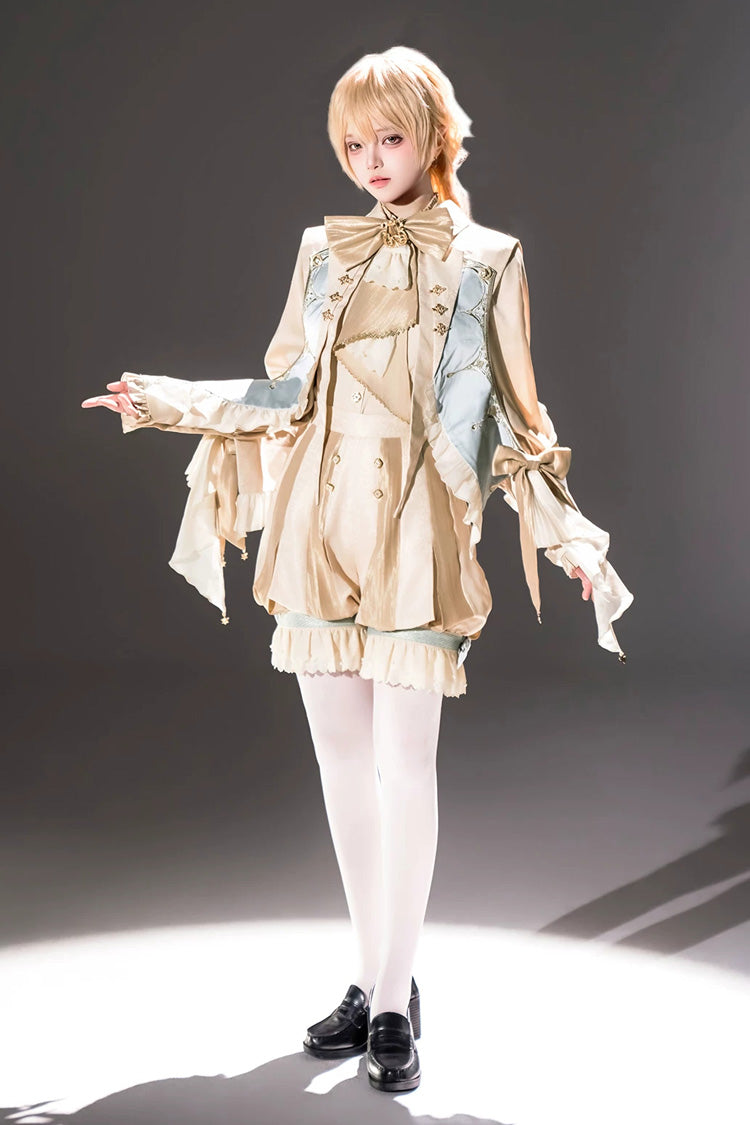 Yellow [Fairytale Storybook] Stand Collar Long Sleeves Ruffled Embroidered Bow Classic Chinese Style Ouji Lolita Set - Product - 10