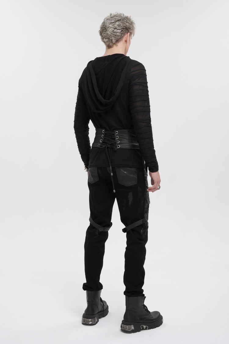 Black Lace-Up Slim Fit Asymmetric Buckled Eyelet Men's Punk Cool Decussate Belt - Product - 3