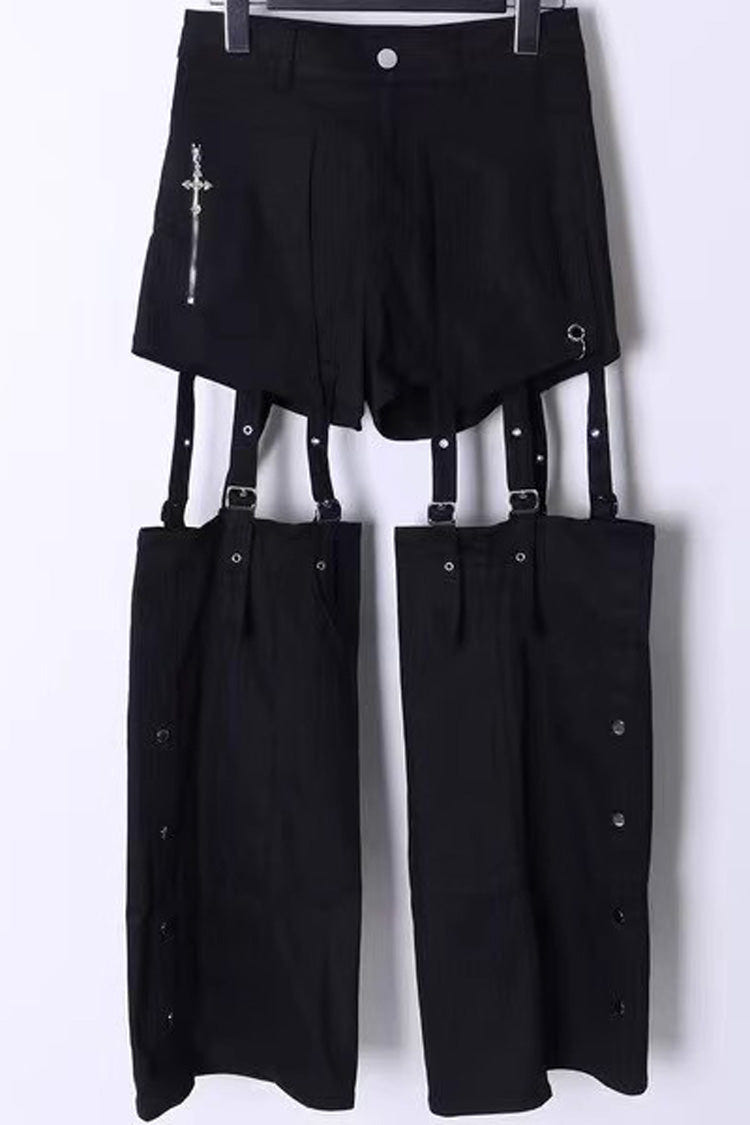Black Gothic Jirai Kei Japanese Detachable Leg Shorts Set - Product - 5