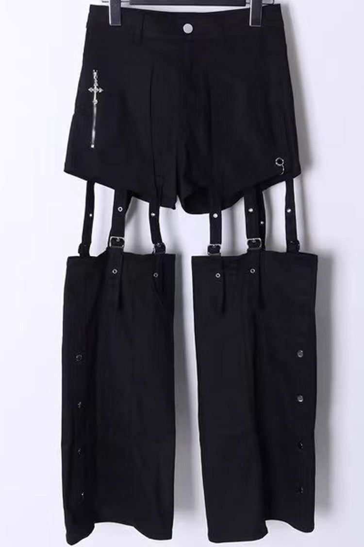 Black Gothic Jirai Kei Japanese Detachable Leg Shorts Set - Product - 5