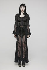 Black Gorgeous Adjustable Tightness Long Puff Sleeves Womens Gothic Blouse - Product - 2