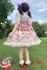 Red Plush Bear and Doll Print Ruffle Bowknot Lace Sweet Lolita Jsk Dress - Product - 3