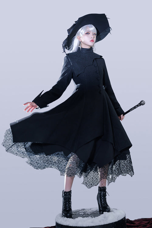 Black Icebreaker Irregular Hem Woolen Ouji Lolita Coat - Product - 3