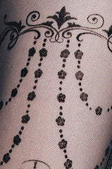 Black Elastic Waistband Flocking Printed Transparent Stretchy Mesh Sexy Leggings Womens Pants - Product - 5