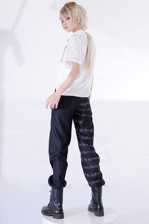 Black Vintage Cat Print Ouji Lolita Trousers - Product - 4