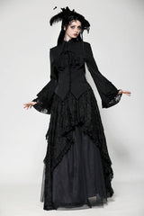Black Lace Stand Collar Multi-Layered Ruffled Long Flared Sleeves Women's Gothic Blouse - Product - 9