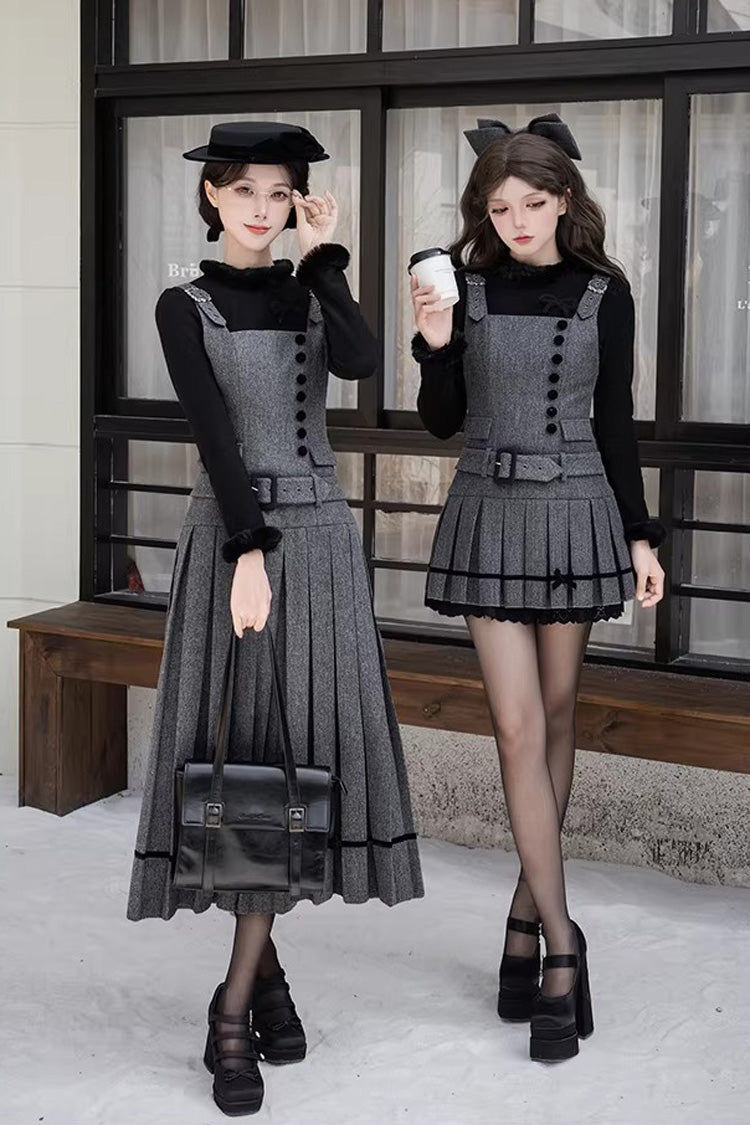 Grey [Letters & Poems · Grace] Ruffled Daily Elegant Classic Lolita Jsk Dress 2 Versions - Grey(Short) - 1