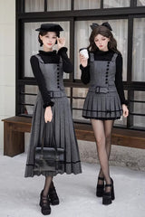 Grey [Letters & Poems · Grace] Ruffled Daily Elegant Classic Lolita Jsk Dress 2 Versions - Grey(Short) - 1