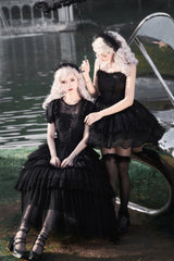 Black Twin Ivory Towers Short Sleeves Five-Layered Ruffle Gothic Lolita Dress - Product - 11