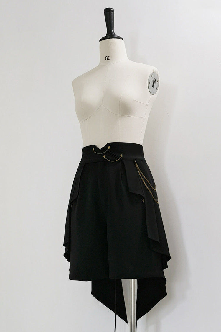 Black [Will of the Rose] Round Collar Long Sleeves Asymmetric Gothic Vintage Elegant Knight Prince Ouji Lolita Blouse Shorts Set - Shorts(Only) - 12