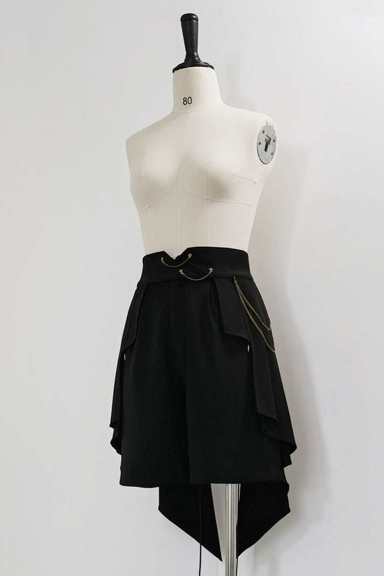 Black [Will of the Rose] Round Collar Long Sleeves Asymmetric Gothic Vintage Elegant Knight Prince Ouji Lolita Blouse Shorts Set - Shorts(Only) - 12