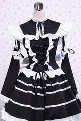 Black Cotton Stand Collar Long Sleeves Ruffled Bowknot Gothic Lolita Dress - Black - 1