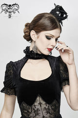 Black Feather Rose Lace Edging Cross Women's Gothic Crown Headwear - Black - 1